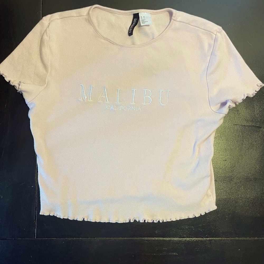 H&M Baby Pink Crop Top with Malibu Embroidery